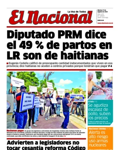 Portada Periódico El Nacional, Martes 27 Agosto, 2024