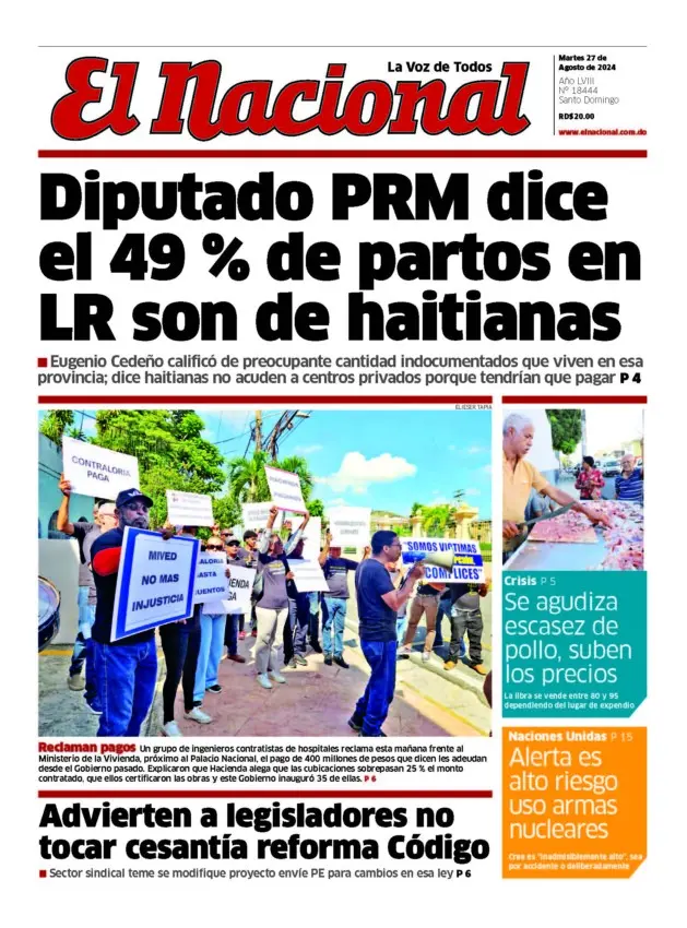 Portada Periódico El Nacional, Martes 27 Agosto, 2024