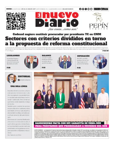 Portada Periódico El Nuevo Diario, Jueves 08 Agosto, 2024