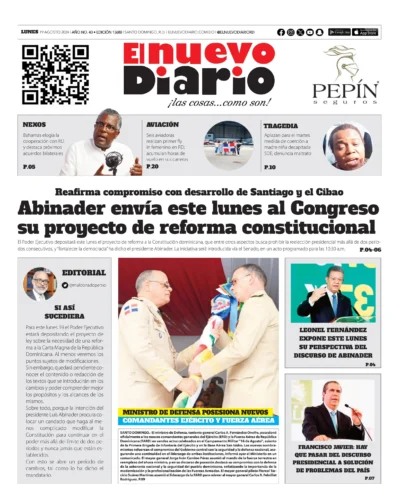 Portada Periódico El Nuevo Diario, Lunes 19 Agosto, 2024