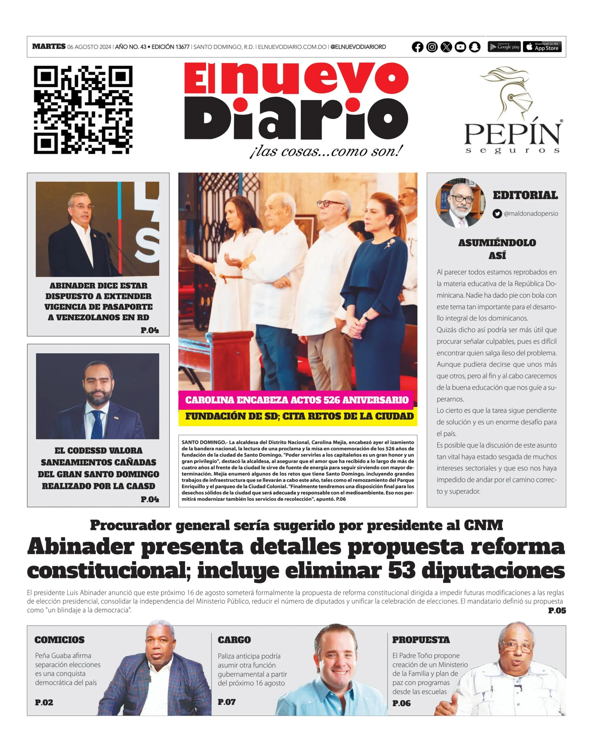 Portada Periódico El Nuevo Diario, Martes 06 Agosto, 2024