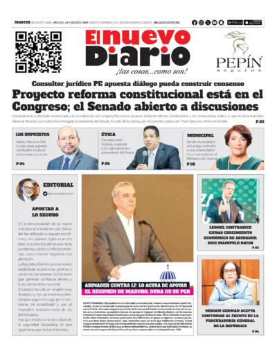 Portada Periódico El Nuevo Diario, Martes 20 Agosto, 2024