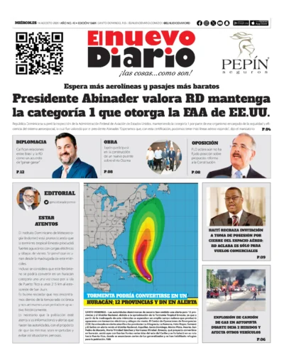 Portada Periódico El Nuevo Diario, Miércoles 14 Agosto, 2024