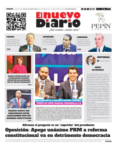 Portada Periódico El Nuevo Diario, Viernes 23 Agosto, 2024