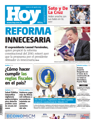 Portada Periódico Hoy, Jueves 22 Agosto, 2024