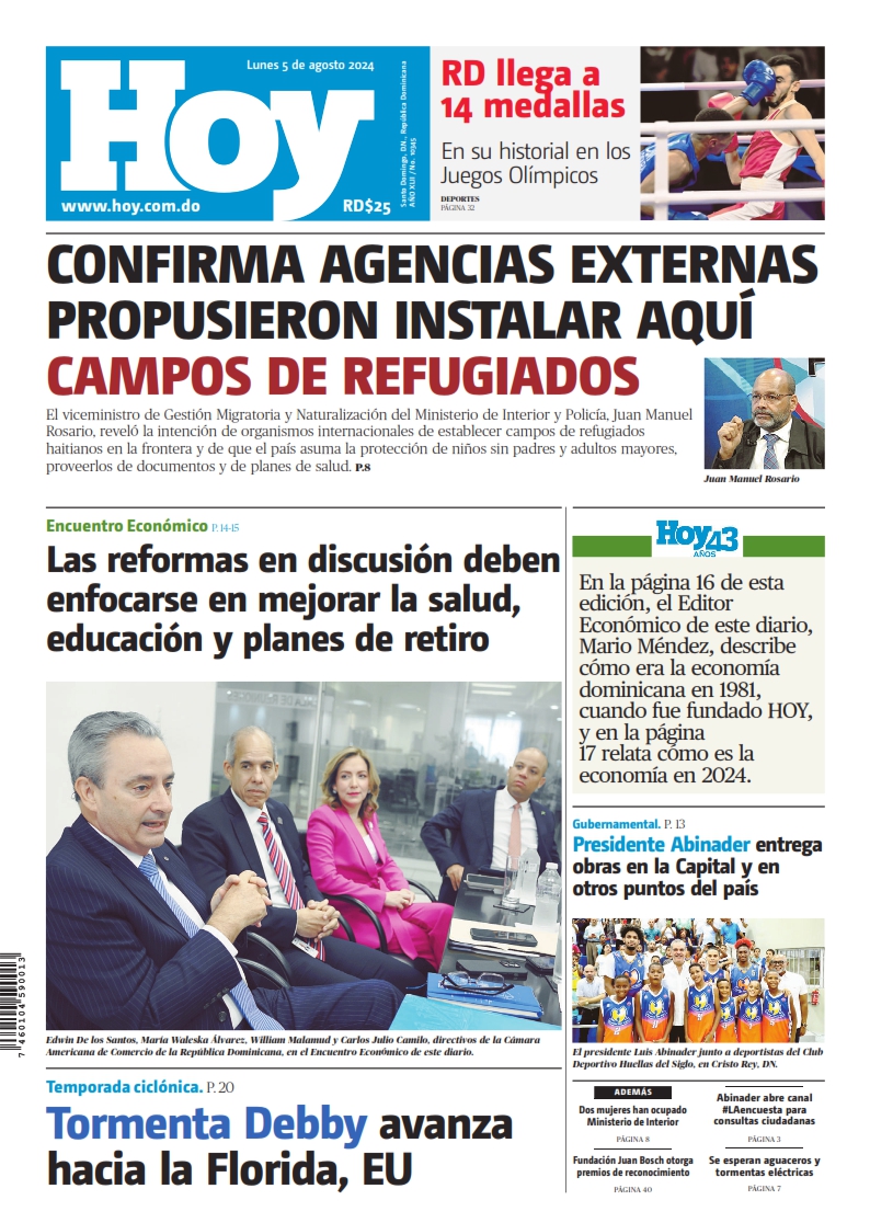 Portada Periódico Hoy, Lunes 05 Agosto, 2024