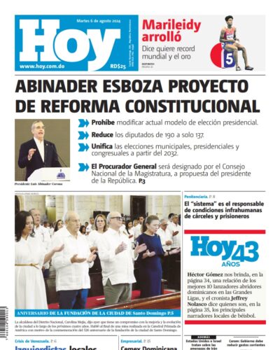 Portada Periódico Hoy, Martes 06 Agosto, 2024