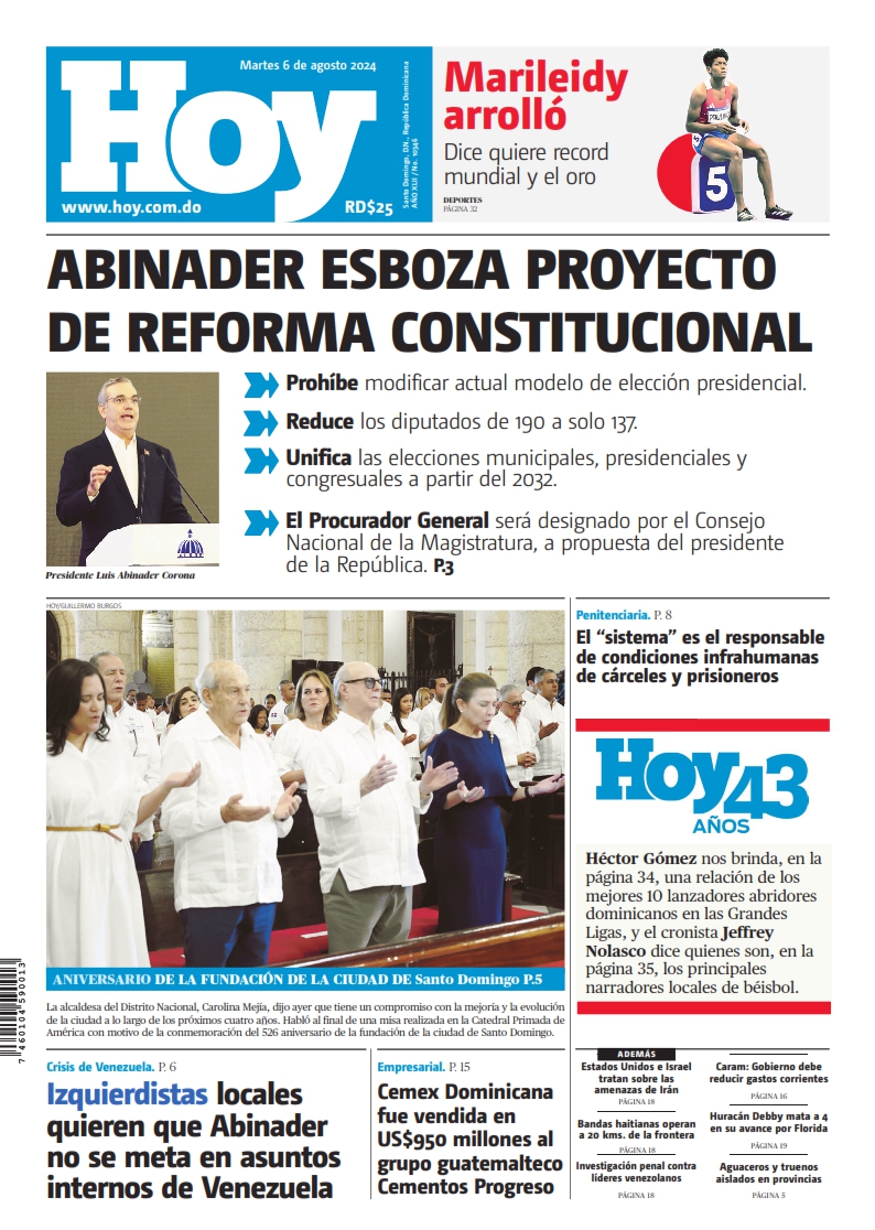 Portada Periódico Hoy, Martes 06 Agosto, 2024