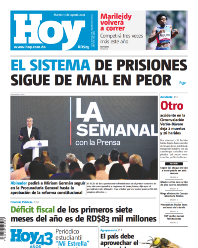 Portada Periódico Hoy, Martes 13 Agosto, 2024