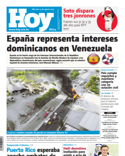 Portada Periódico Hoy, Miércoles 14 Agosto, 2024