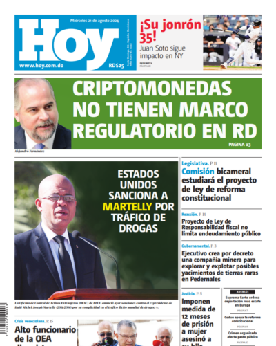 Portada Periódico Hoy, Miércoles 21 Agosto, 2024