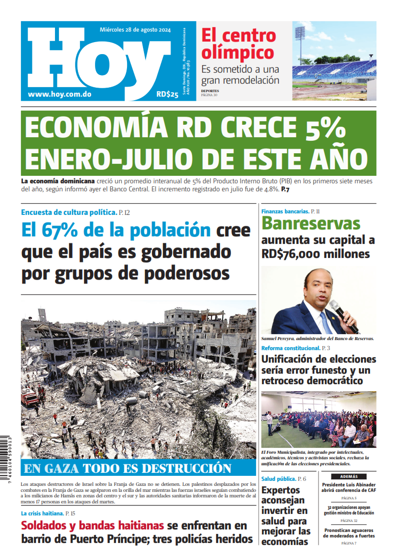 Portada Periódico Hoy, Miércoles 28 Agosto, 2024