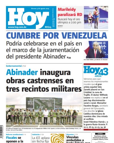 Portada Periódico Hoy, Viernes 09 Agosto, 2024