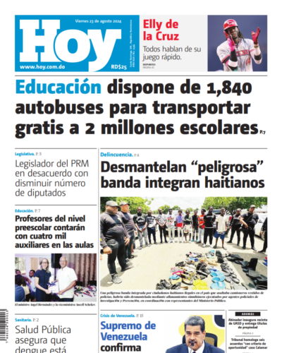 Portada Periódico Hoy, Viernes 23 Agosto, 2024