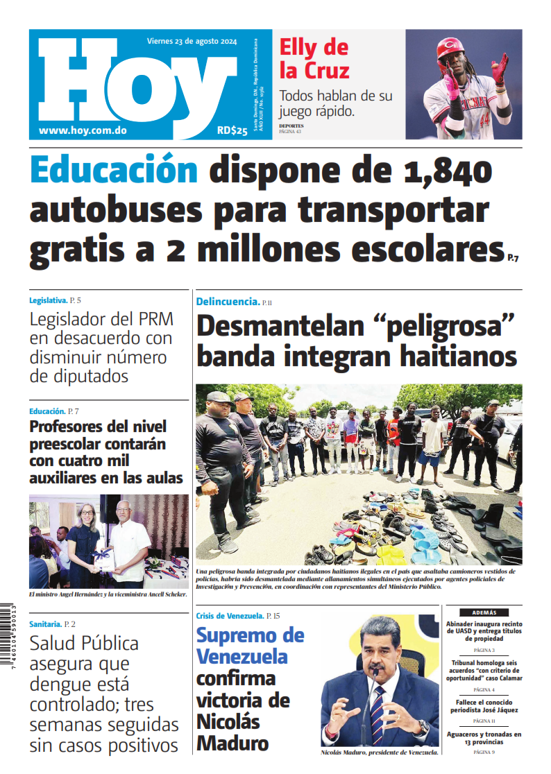 Portada Periódico Hoy, Viernes 23 Agosto, 2024