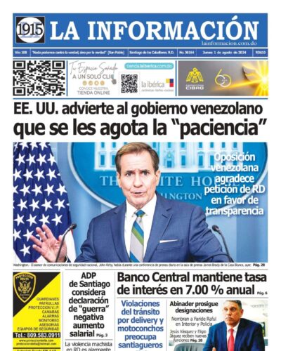 Portada Periódico La Información, Jueves 01 Agosto, 2024