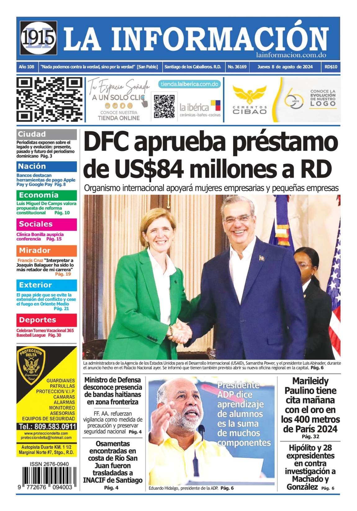 Portada Periódico La Información, Jueves 08 Agosto, 2024