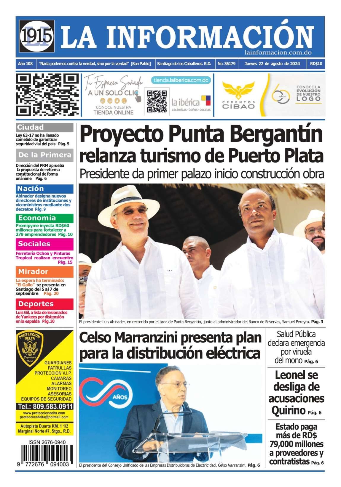 Portada Periódico La Información, Jueves 22 Agosto, 2024