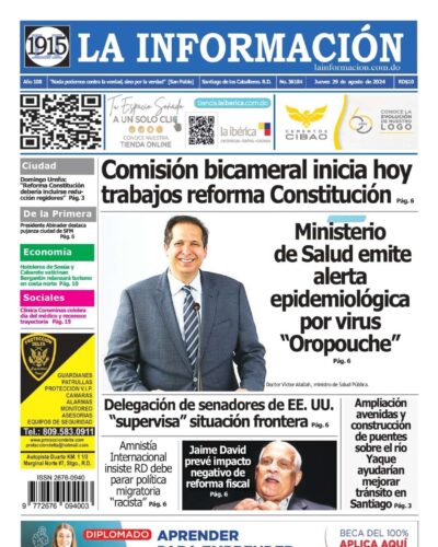 Portada Periódico La Información, Jueves 29 Agosto, 2024