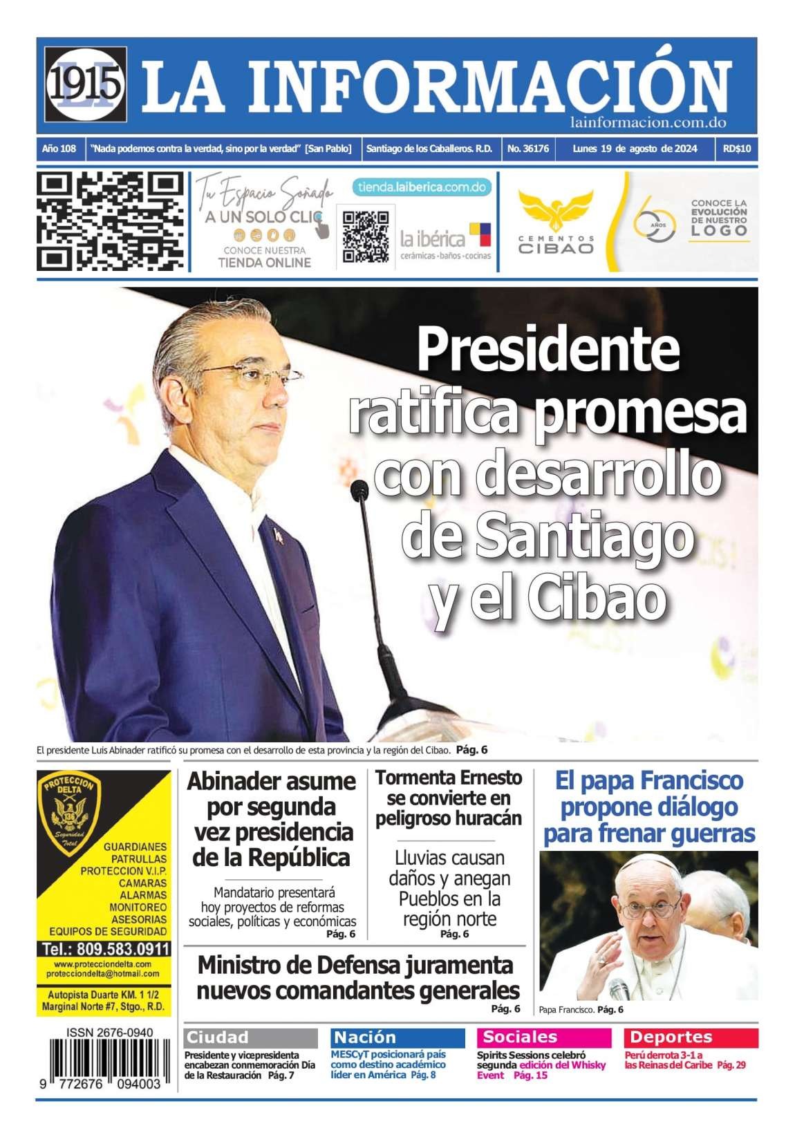 Portada Periódico La Información, Lunes 19 Agosto, 2024