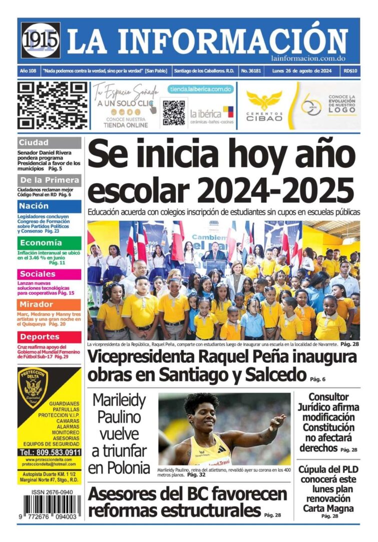 Portada Periódico La Información, Lunes 26 Agosto, 2024