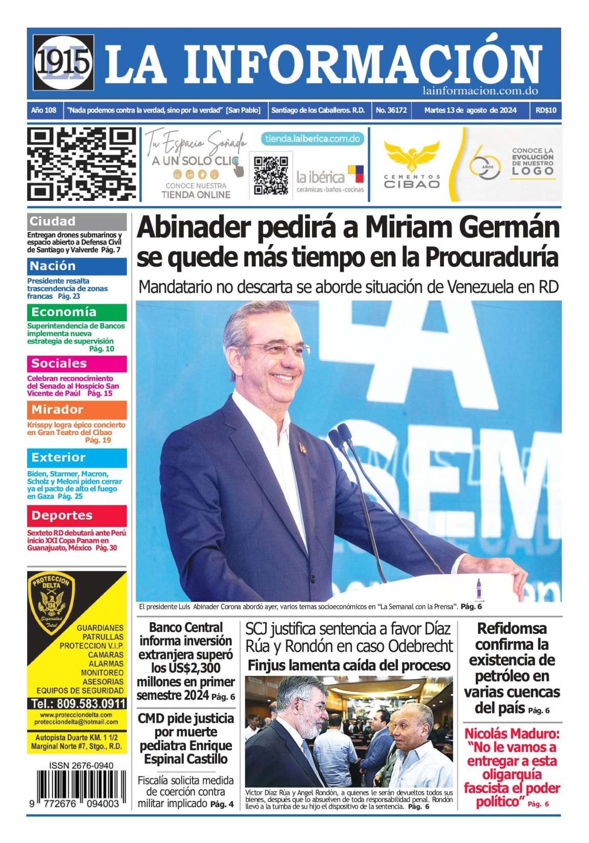 Portada Periódico La Información, Martes 13 Agosto, 2024