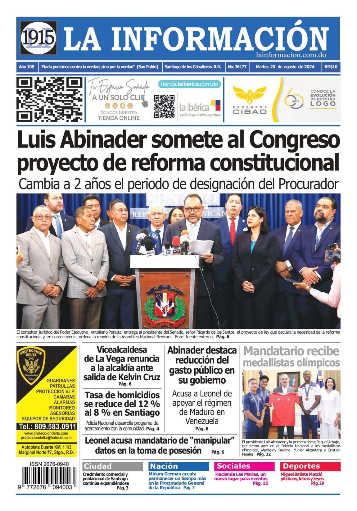 Portada Periódico La Información, Martes 20 Agosto, 2024