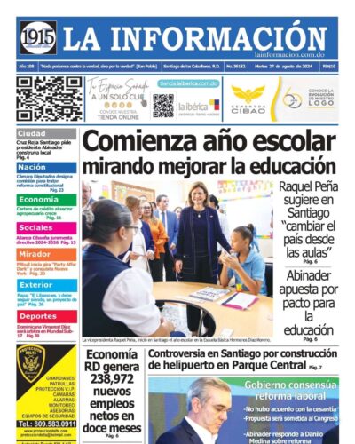 Portada Periódico La Información, Martes 27 Agosto, 2024