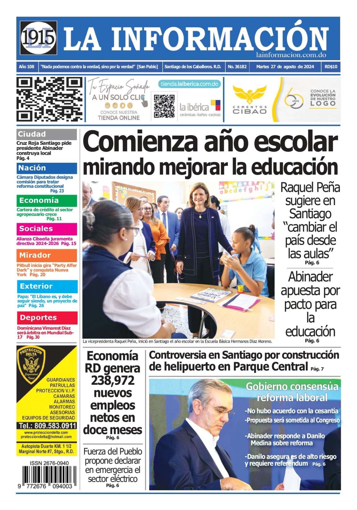 Portada Periódico La Información, Martes 27 Agosto, 2024