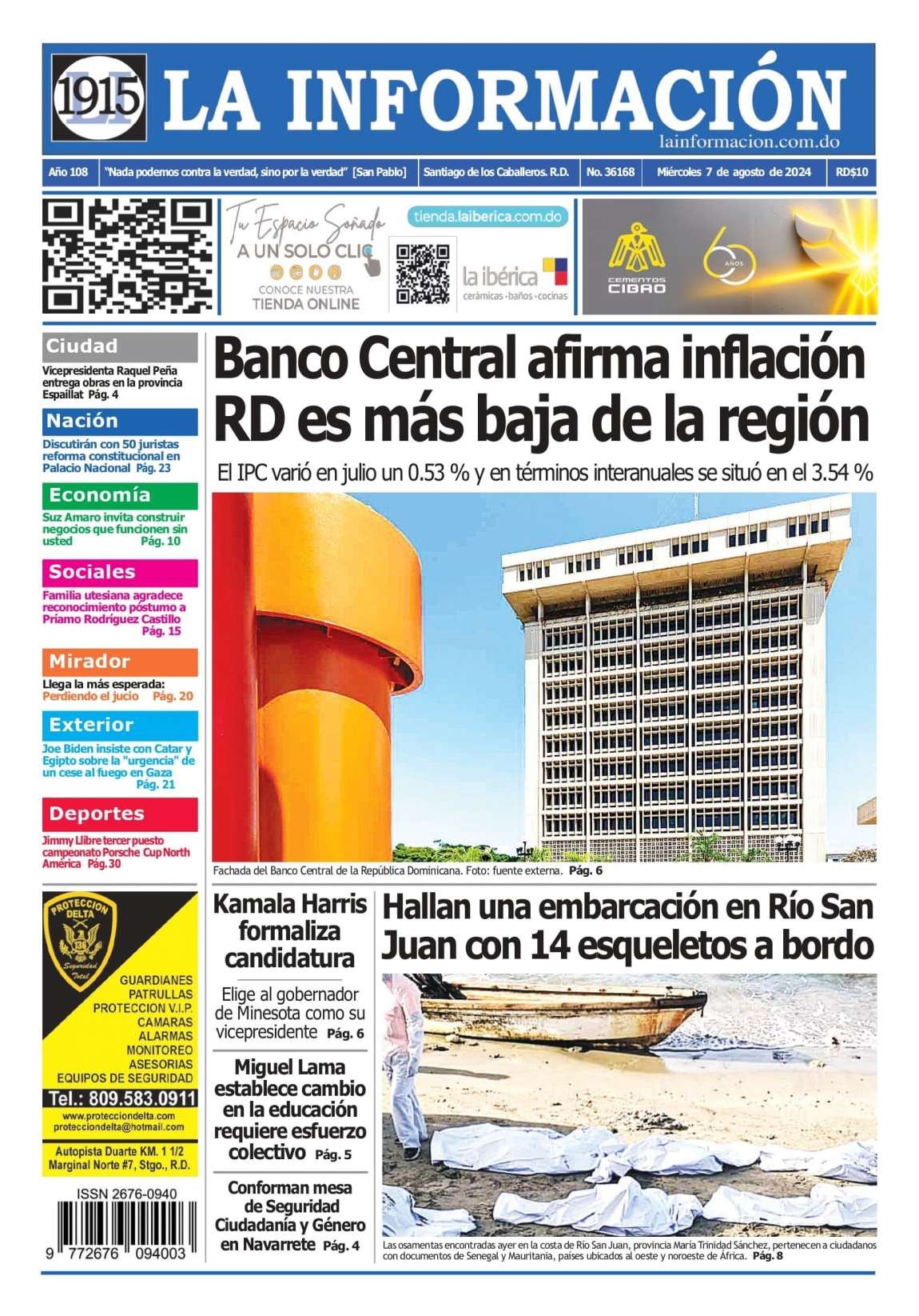 Portada Periódico La Información, Miércoles 07 Agosto, 2024