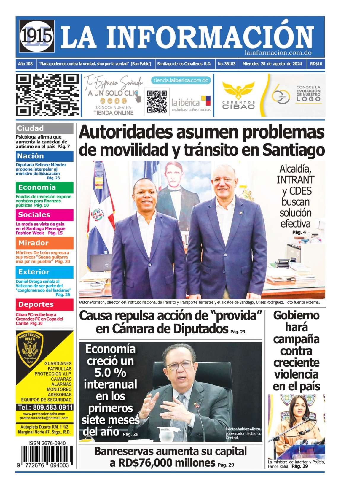 Portada Periódico La Información, Miércoles 28 Agosto, 2024