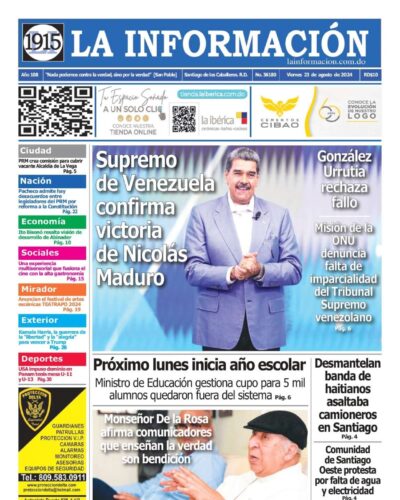 Portada Periódico La Información, Viernes 23 Agosto, 2024