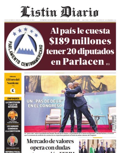 Portada Periódico Listín Diario, Jueves 08 Agosto, 2024