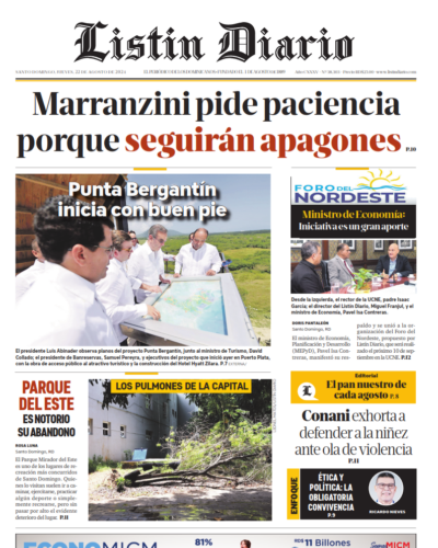 Portada Periódico Listín Diario, Jueves 22 Agosto, 2024