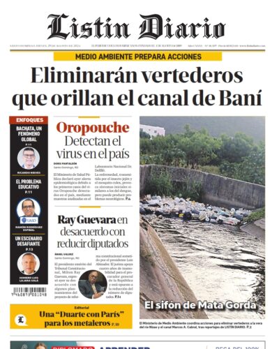 Portada Periódico Listín Diario, Jueves 29 Agosto, 2024