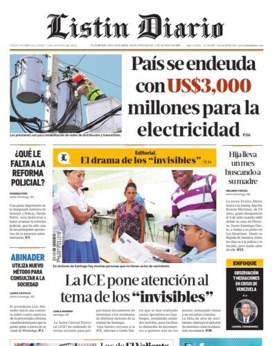 Portada Periódico Listín Diario, Lunes 05 Agosto, 2024