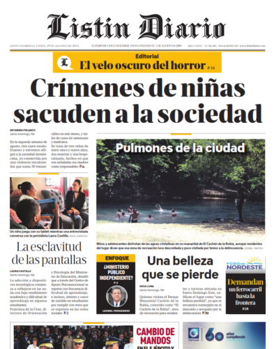 Portada Periódico Listín Diario, Lunes 19 Agosto, 2024