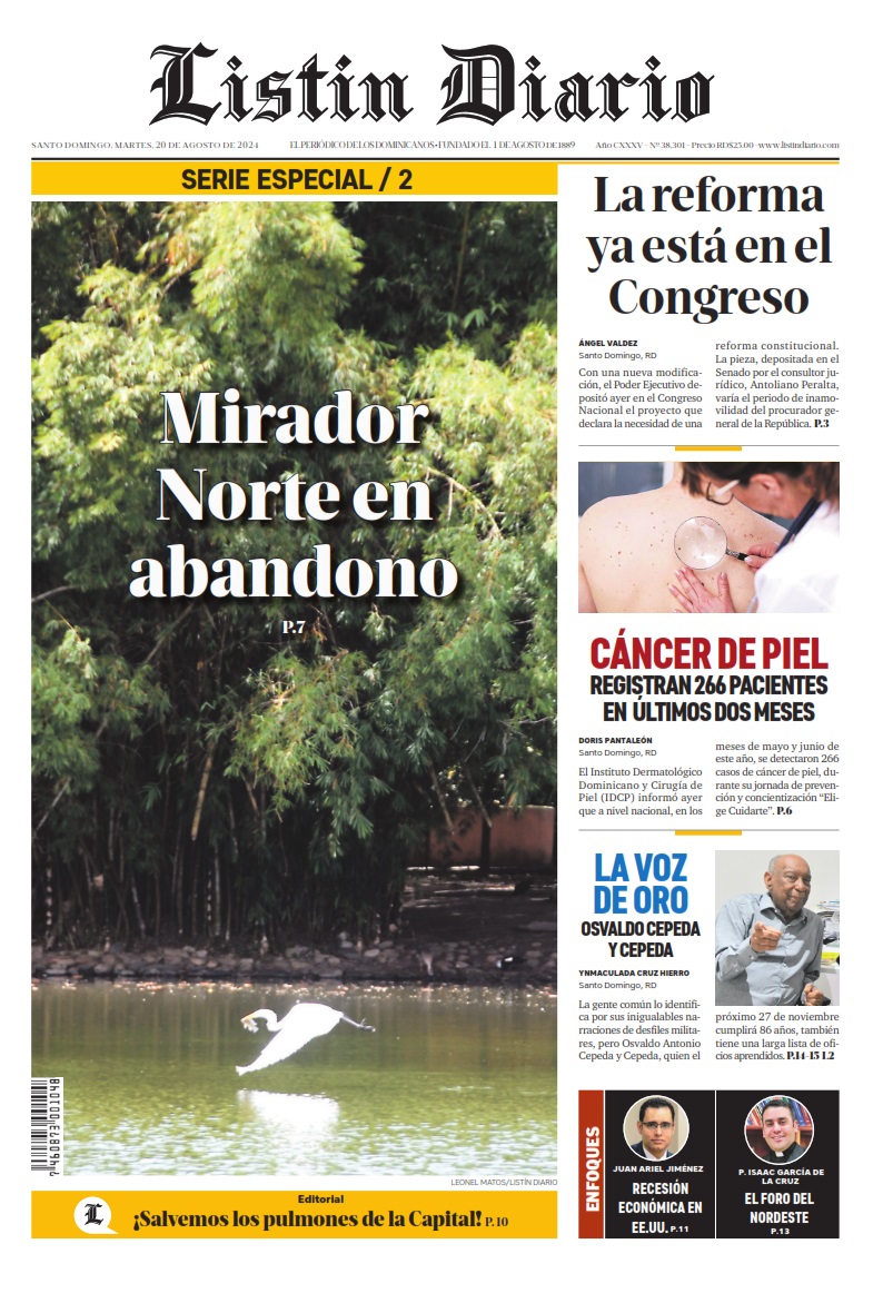 Portada Periódico Listín Diario, Martes 20 Agosto, 2024