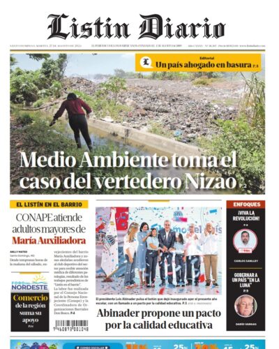 Portada Periódico Listín Diario, Martes 27 Agosto, 2024