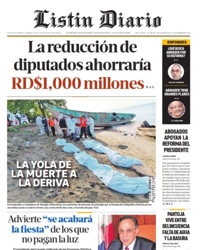 Portada Periódico Listín Diario, Miércoles 07 Agosto, 2024