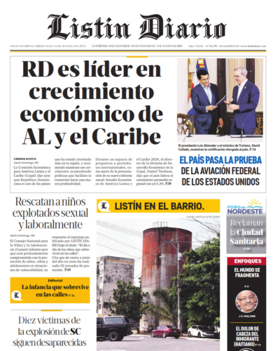 Portada Periódico Listín Diario, Miércoles 14 Agosto, 2024