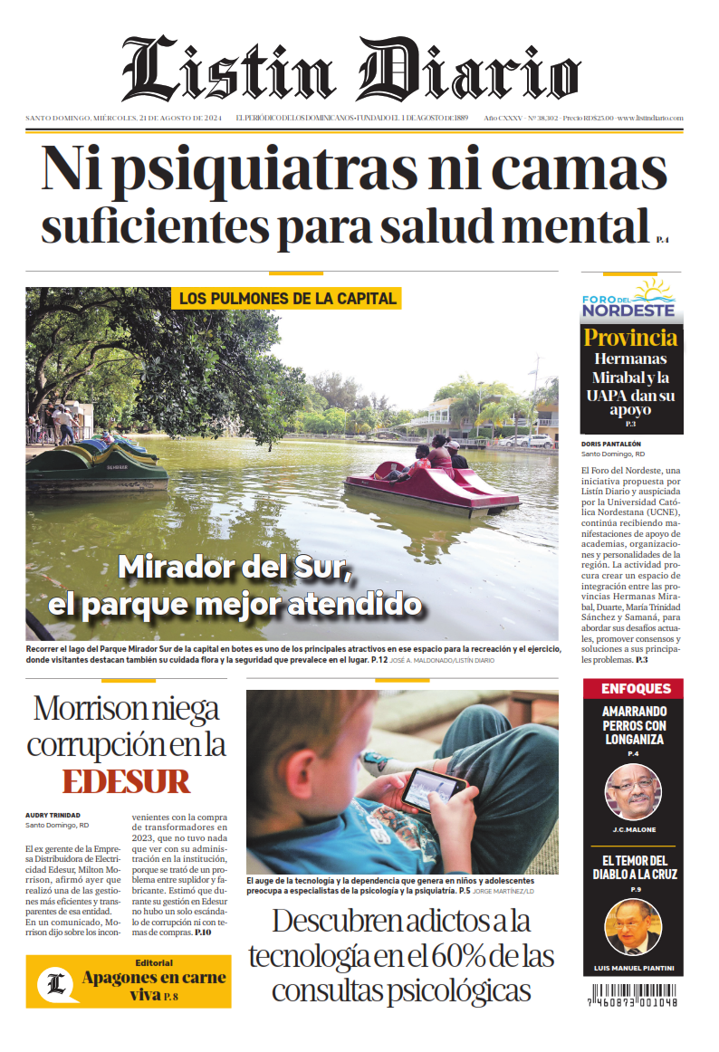 Portada Periódico Listín Diario, Miércoles 21 Agosto, 2024