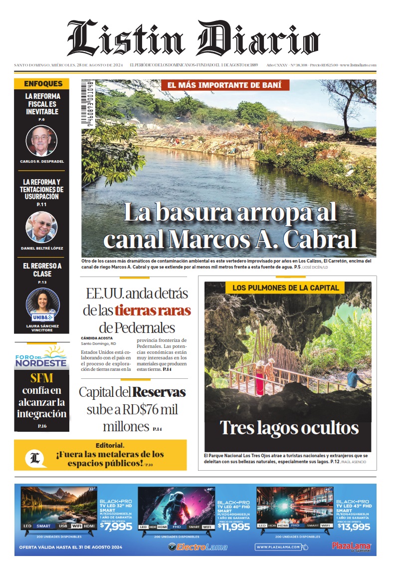 Portada Periódico Listín Diario, Miércoles 28 Agosto, 2024