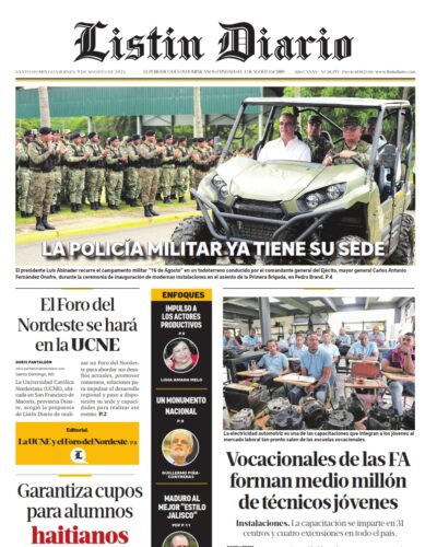 Portada Periódico Listín Diario, Viernes 09 Agosto, 2024