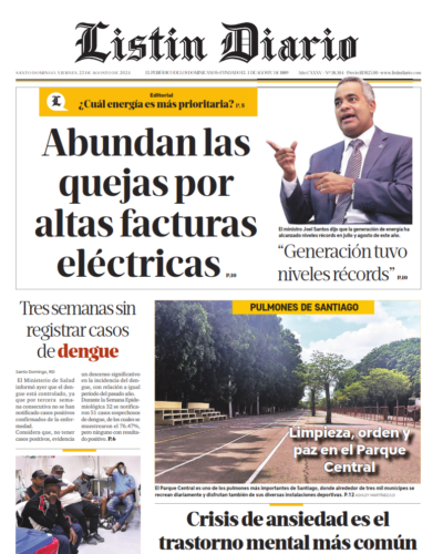 Portada Periódico Listín Diario, Viernes 23 Agosto, 2024