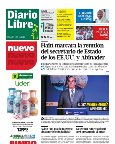 Portada Periódico Diario Libre, Jueves 05 Septiembre, 2024