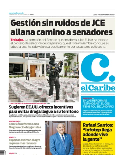 Portada Periódico El Caribe, Lunes 09 Septiembre, 2024