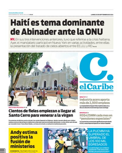 Portada Periódico El Caribe, Lunes 23 Septiembre, 2024