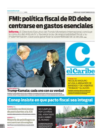 Portada Periódico El Caribe, Miércoles 11 Septiembre, 2024