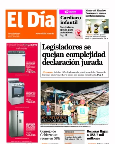 Portada Periódico El Día, Lunes 16 Septiembre, 2024